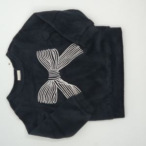 First Impressions Girl's Black Velour Top /Silver Bow Design